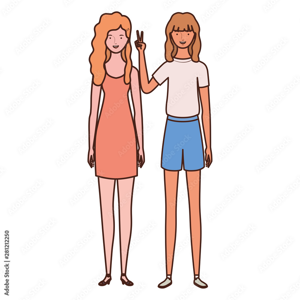 young women standing on white background young women standing on white background