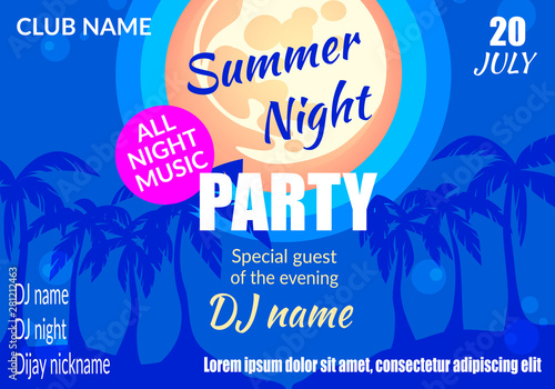 Summer Night Party Horizontal Banner, Placard
