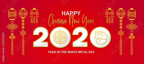 Card with a White Metal Rat symbol of 2020 on the Chinese calendar.