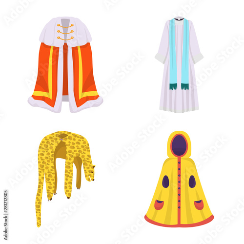 Vector design of cloak and clothes logo. Set of cloak and garment stock vector illustration.