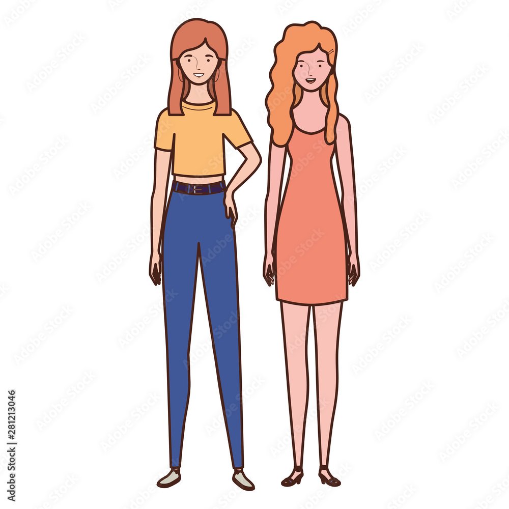 young women standing on white background