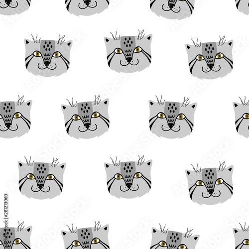 Manul. Vector seamless pattern Scandinavian style.