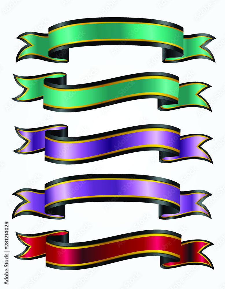 set of decorative gold ribbon banners isolated set of decorative gold ribbon banners isolated