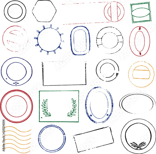 Collection of old rubber stamp postage set in various colors.
