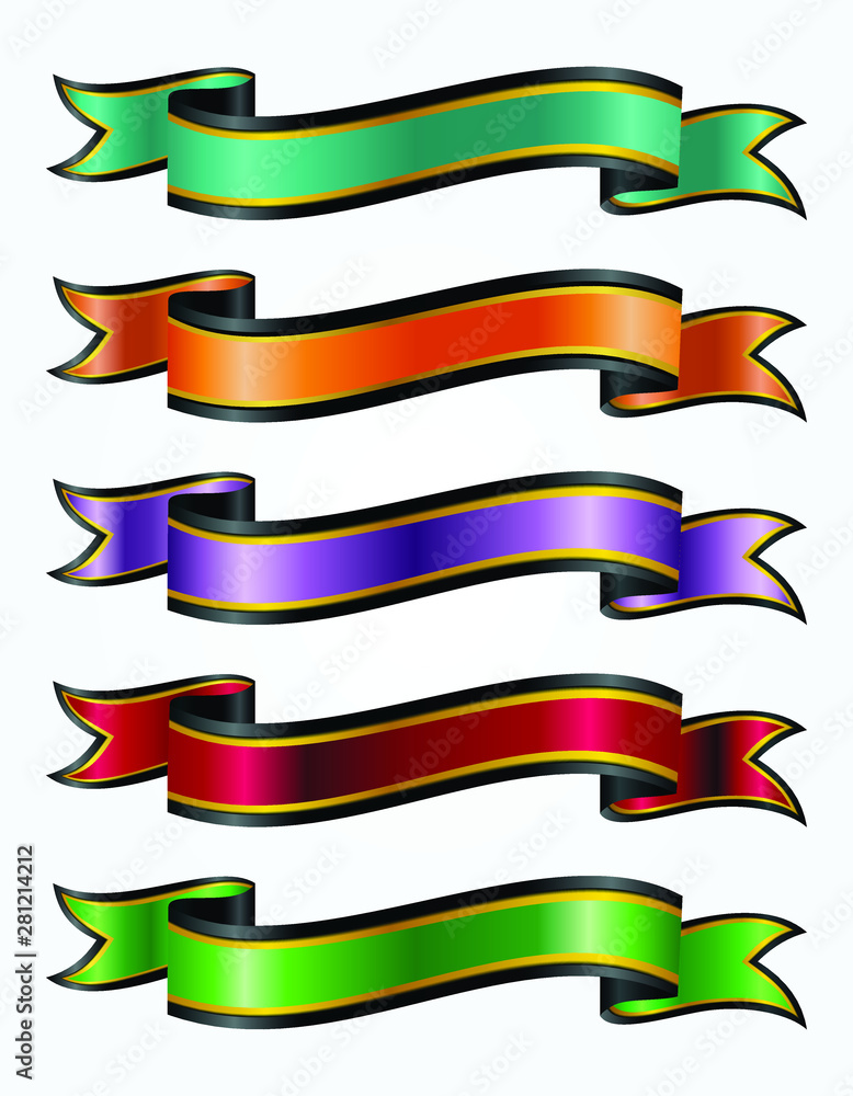 set of decorative gold ribbon banners isolated set of decorative gold ribbon banners isolated