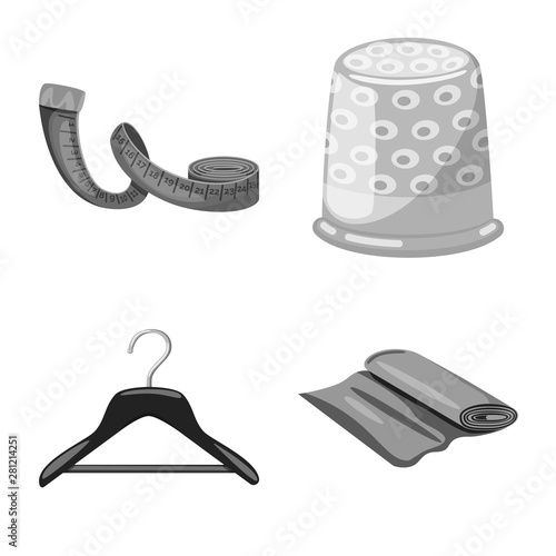 Vector illustration of dressmaking and textile icon. Collection of dressmaking and handcraft vector icon for stock.