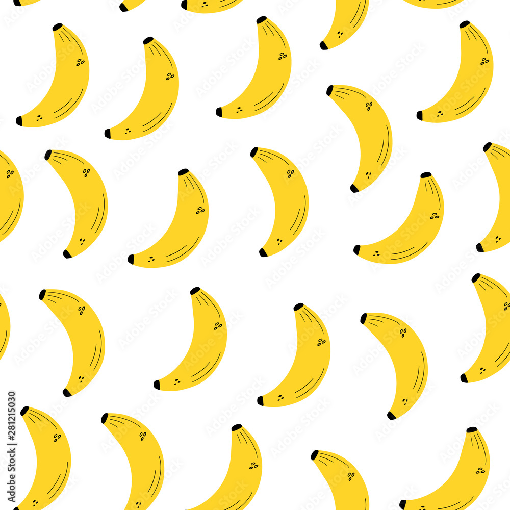 Vector seamless pattern with bananas. Flat, Doodle style.