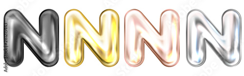 Golden foil balloon, inflated alphabet symbol N