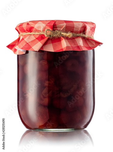 cherry jam in jar isolated