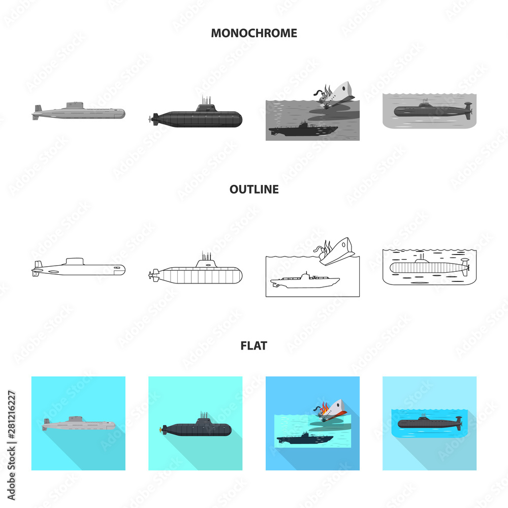 Vector design of war and ship logo. Set of war and fleet stock vector illustration.