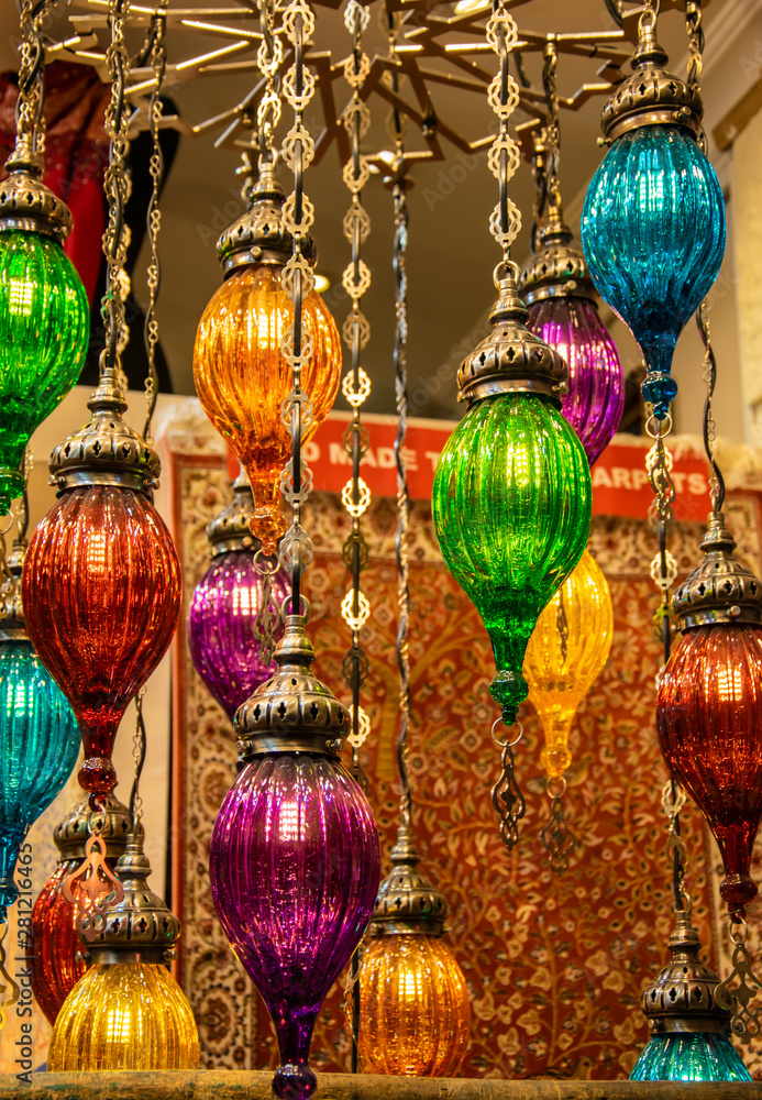 Colorful turkish glass lamps chandelier with glass details in Turkey