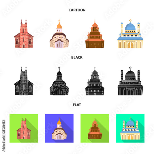 Vector design of cult and temple icon. Collection of cult and parish stock symbol for web.