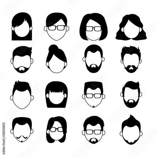Set of people faceless characters icons in black and white