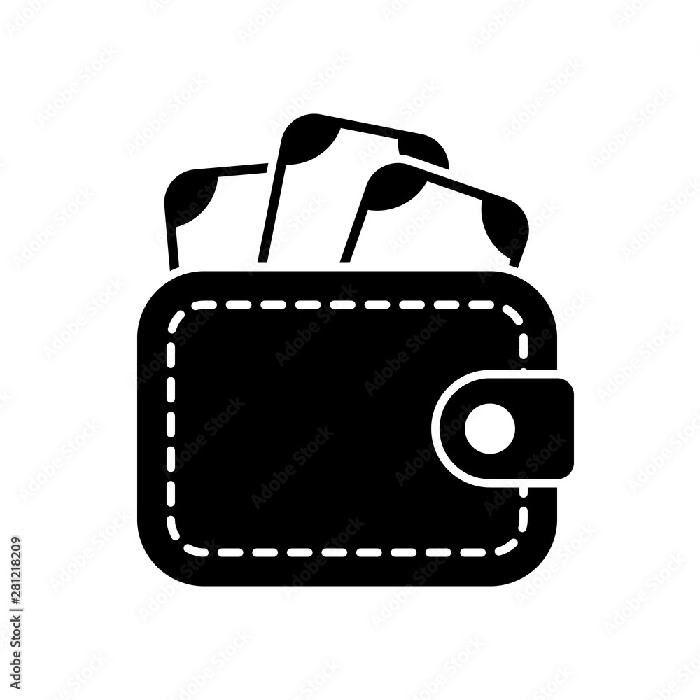 Wallet with money stylish icon on white background Wallet with money stylish icon on white background