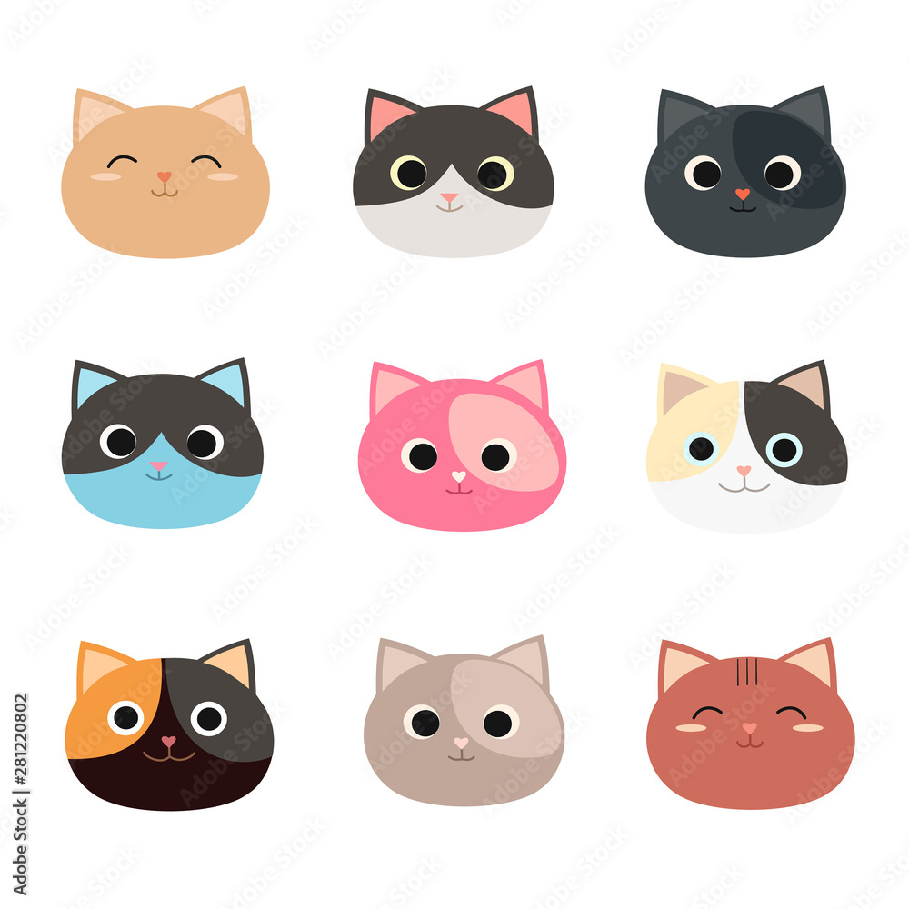 Set of different vector kitten stickers. Vector illustration for design. Set of different vector kitten stickers. Vector illustration for design.