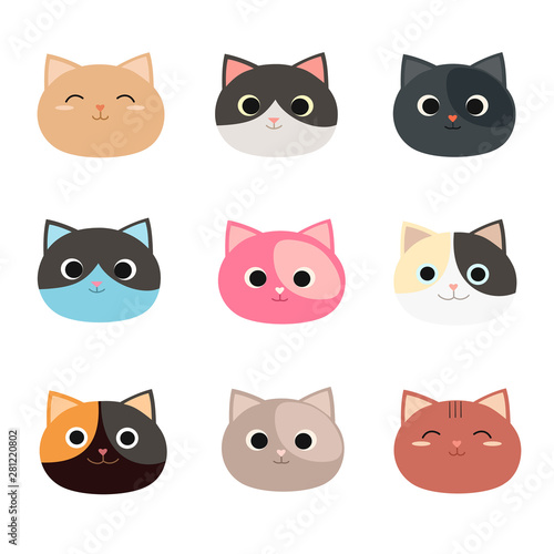 Set of different vector kitten stickers. Vector illustration for design.