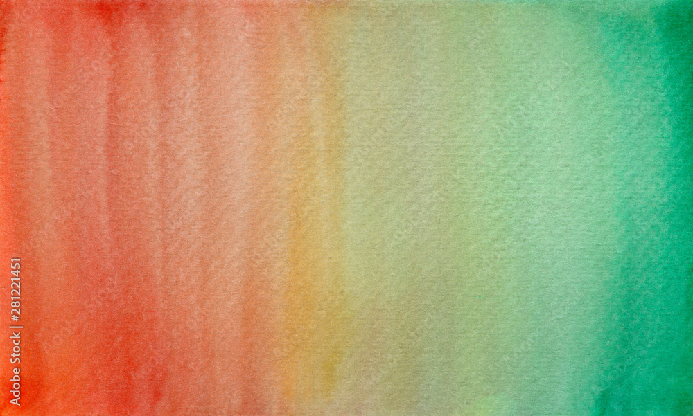 Horizontal gradient from red to green watercolor background, wash ...