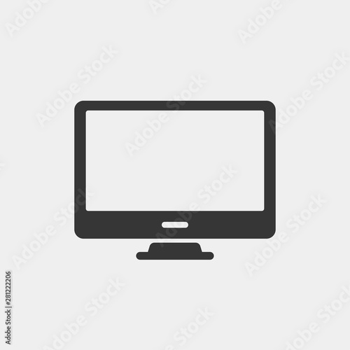Desktop computer icon. Flat led screen monitor pc. Modern Personal monitor. Office and home descktop. Black symbol for web design. Television internet technology. Isolated vector illustratin photo