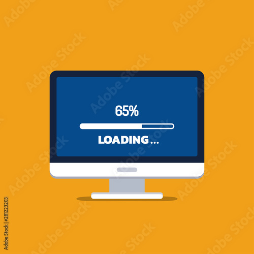 Software update. Loading process in desktop screen. PC Upgrade concept. Vector illustration in flat style.