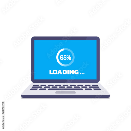 Software update. Loading process in laptop screen. PC Upgrade concept. Vector illustration in flat style.