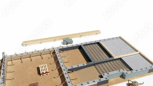 Set 4, Stage 1 of 7. Creating basement and wood frame structure of building. 60 fps animation.