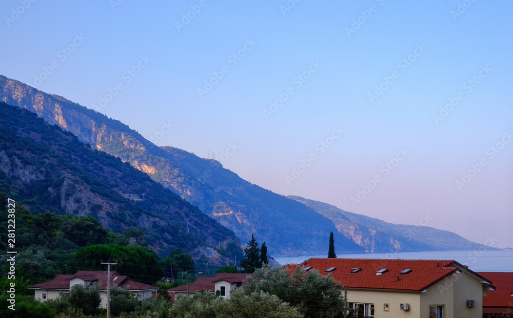 Oludeniz, Turkey. View of the mountains, sea and sky at sunrise