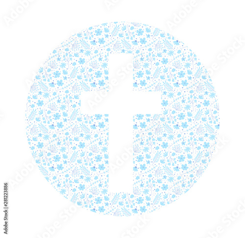 Flower cross. Symbol of christianity. Decorative element for Easter or the First Holy Communion