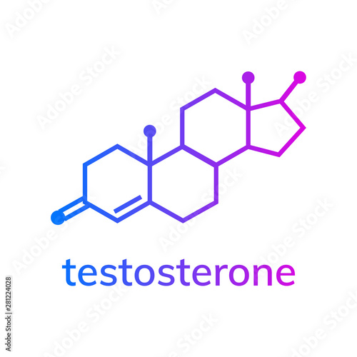 Testosterone chemical formula on white background