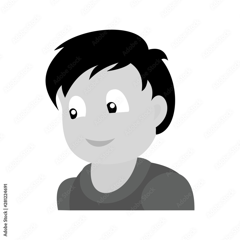 Portrait of happy boy.  Baby boy monochromatic vector illustration. Flat design.