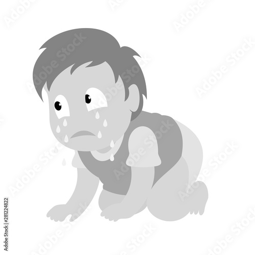 A sad boy crawling and crying. Baby boy monochromatic vector illustration. Flat design.A sad boy crawling and crying. Baby boy monochromatic vector illustration. Flat design.
