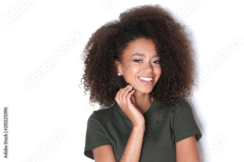 Big smile from thus beautiful afro-amercian model.