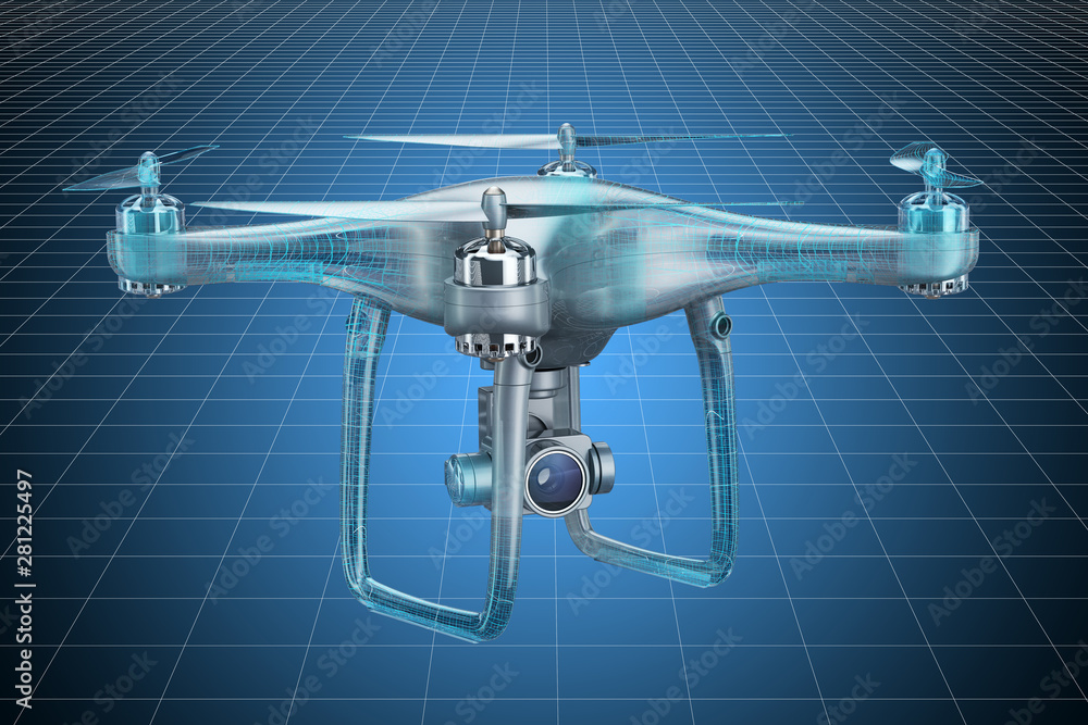 Integrate Drastic astronomy Visualization 3d cad model of drone quadrocopter, blueprint. 3D rendering  Stock Illustration | Adobe Stock
