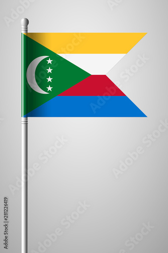 Flag of Comoros. National Flag on Flagpole. Isolated Illustration on Gray