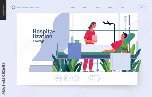 Hospitalization template -medical insurance template -modern flat vector concept digital illustration - a hospital patient in the private ward and a doctor on ward round
