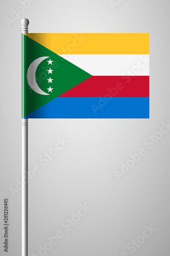 Flag of Comoros. National Flag on Flagpole. Isolated Illustration on Gray