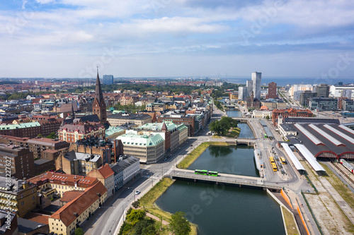 Aerial: The cityscape of Malmo downtown, Sweden © castenoid