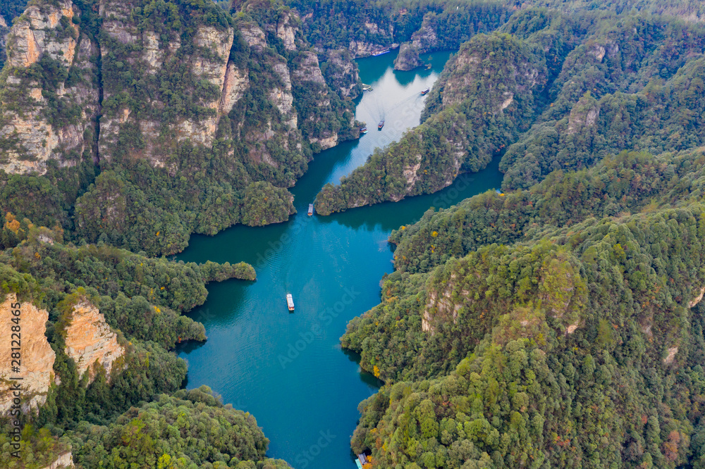 Above view of Baofeng lake in famous scenic attraction Zhanjiajie
