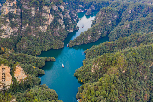 Above view of Baofeng lake in famous scenic attraction Zhanjiajie