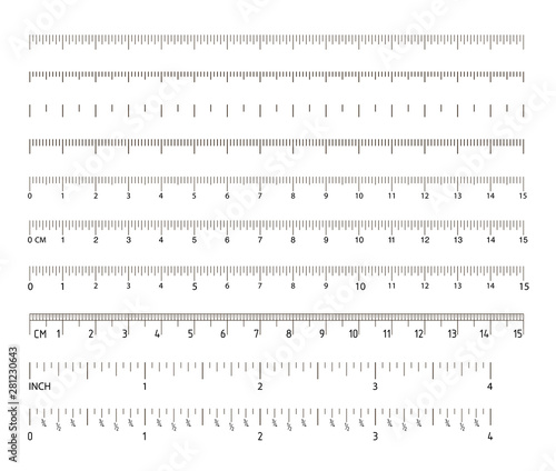 Inch and metric rules set, measurement for school