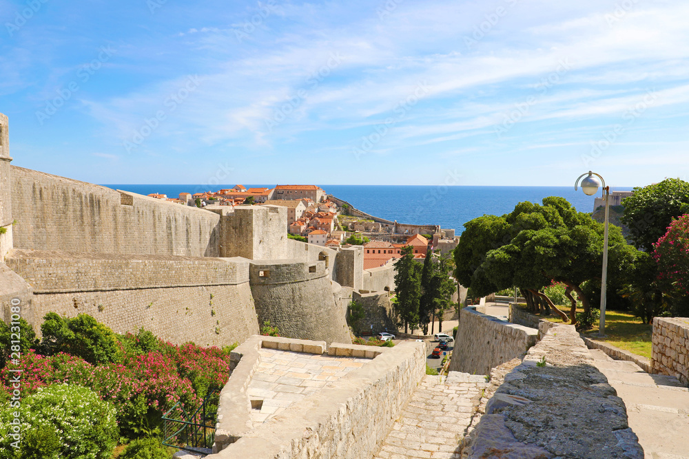 Dubrovnik old medieval fortress with the old town on the background Croatia, Europe