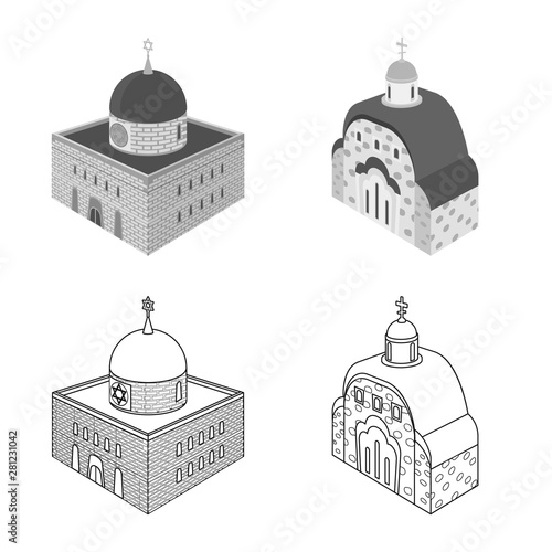 Vector design of temple and historic sign. Set of temple and faith vector icon for stock.