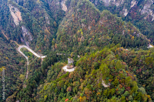 Spectacular mountain and pass road view from high angle