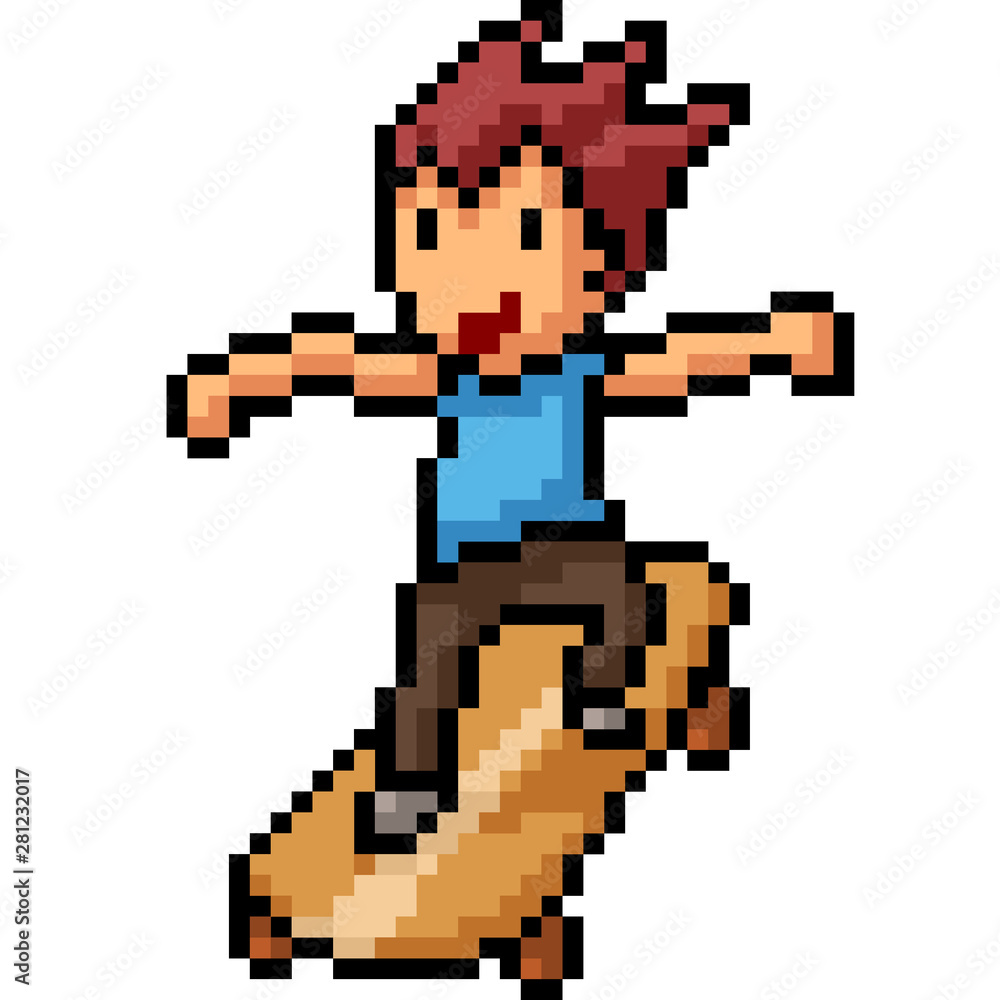 vector pixel art skateboaard boy