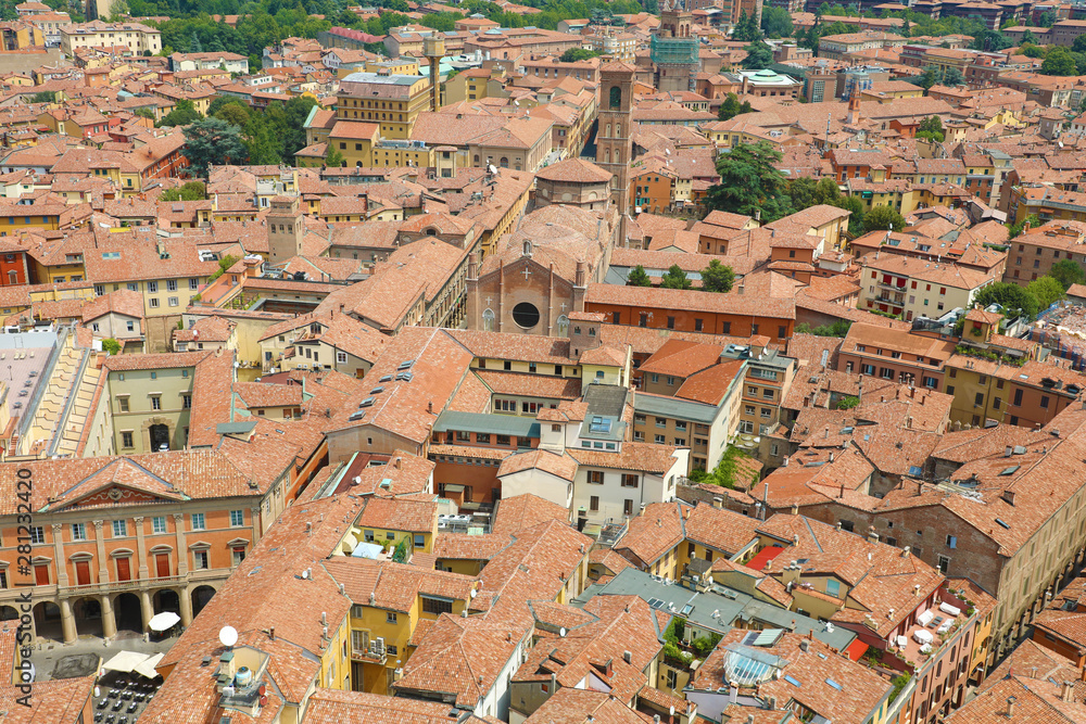 Bologna aerial cityscape view of medieval city, Italy