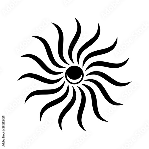 Vector sun rays shine. Celtic icon in the form of an inverted moon inside the sun.