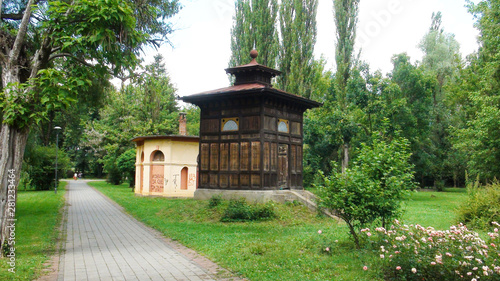 Old wooden well in Banja Koviljaca spa, wellness center, Serbia
