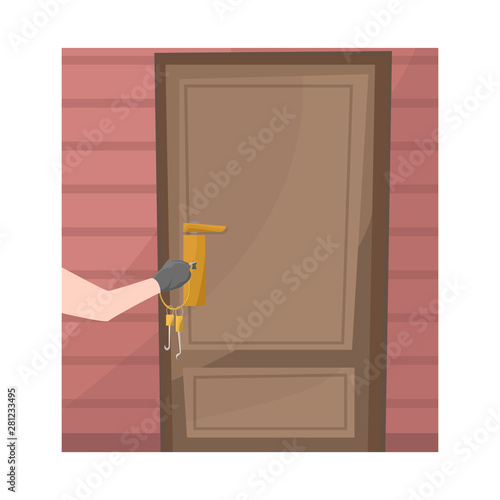 Vector illustration of burglar and door logo. Set of burglar and house vector icon for stock.