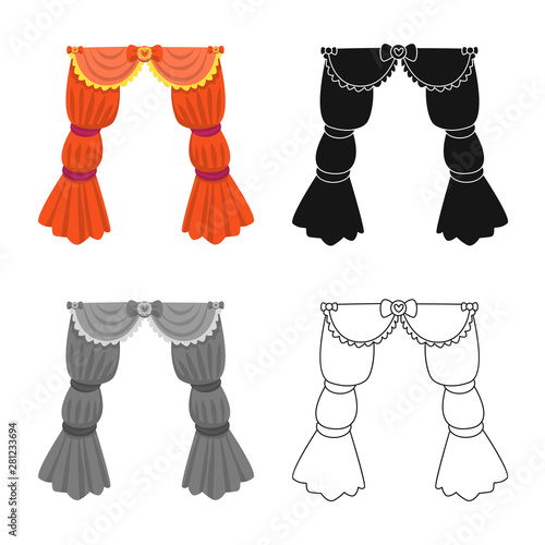 Vector design of curtain and apartment symbol. Set of curtain and jalousie stock symbol for web.