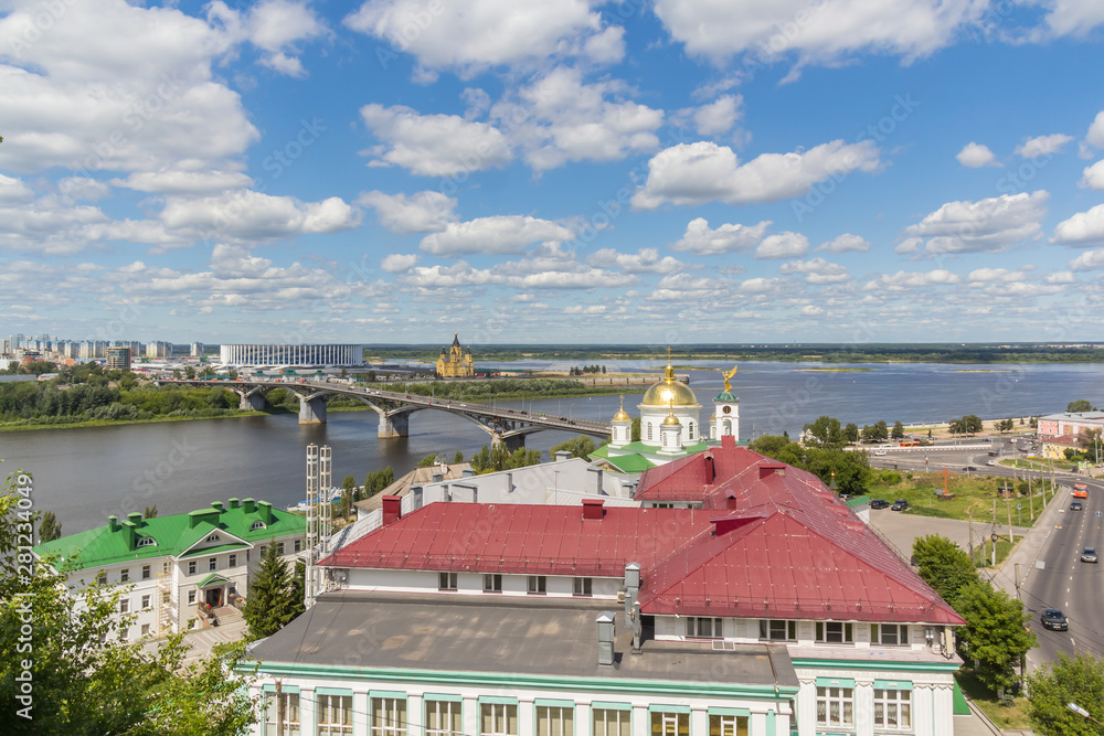 Fototapeta premium View of the Nizhny Novgorod Strelka and the monastery from the ridge