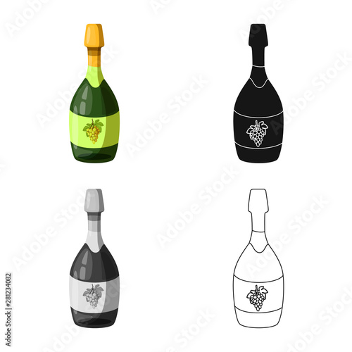 Vector illustration of bottle and champaign symbol. Collection of bottle and celebration stock vector illustration.